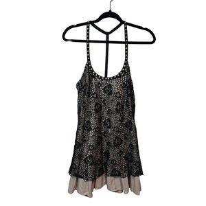 Free People Black Studded Lace Babydoll Tank Top Womens Size 4 T-Back Boho